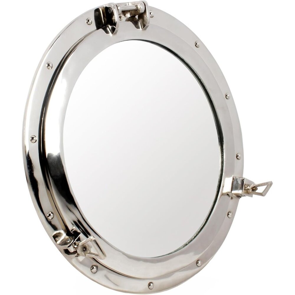 LARGE 21" Aluminum Porthole Mirror Chrome Finish Nautical Ship Decor Submarine